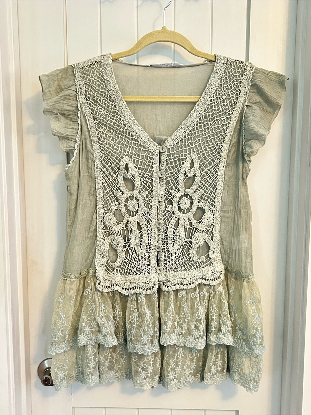 Pretty Angel Sage Green Crochet Top Witchy Fairy Cottagecore Y2K Large